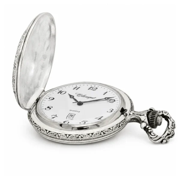 Gents 48mm Pewter Antique Rhodium Plated "Train" Swiss Quartz Pocket Watch - image 3 Gents 48mm Pewter Antique Rhodium Plated "Train" Swiss Quartz Pocket Watch