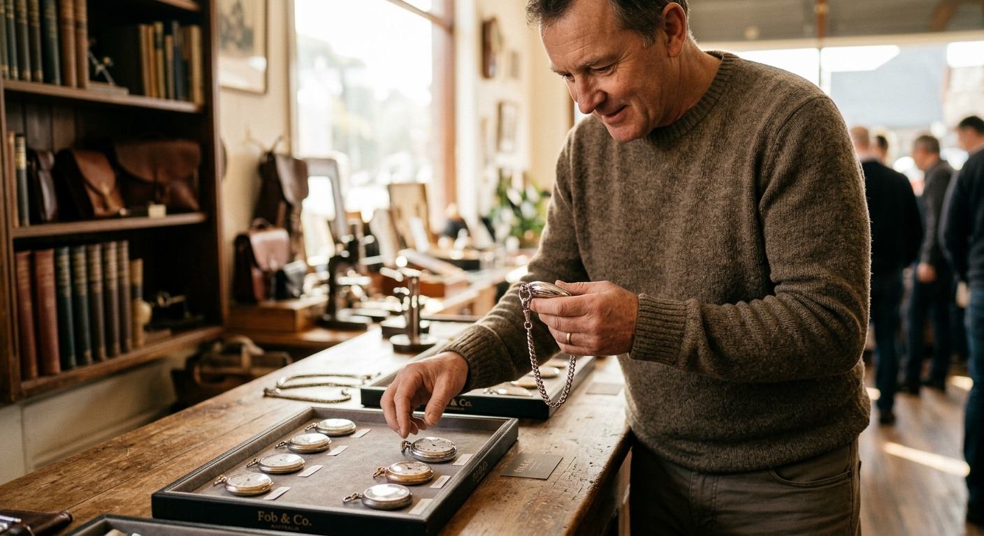 Mid-article supporting image: person interacting with or selecting Wear a Pocket Watch, warm authentic moment — for foba