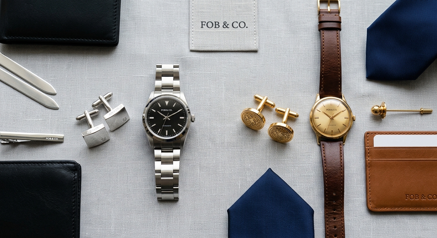 Detail close-up or styled flat-lay of Silver vs Gold Cufflinks: with complementary accessories on a clean surface — for