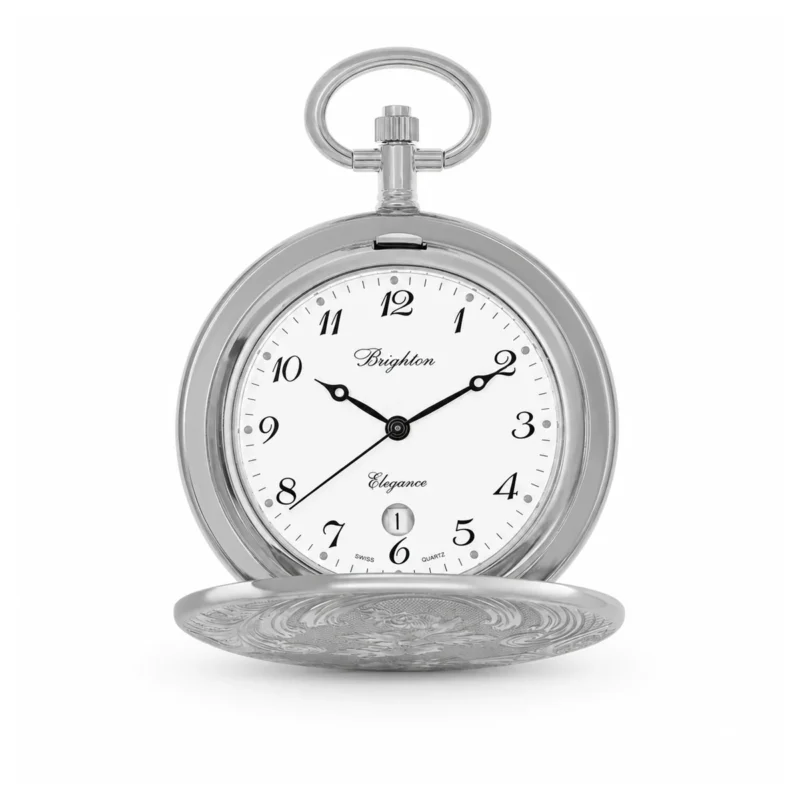 Gents 45mm Pewter Antique Rhodium Plated “Brighton” Swiss Quartz Pocket Watch – image 2 Gents 45mm Pewter Antique Rhodium Plated "Brighton" Swiss Quartz Pocket Watch