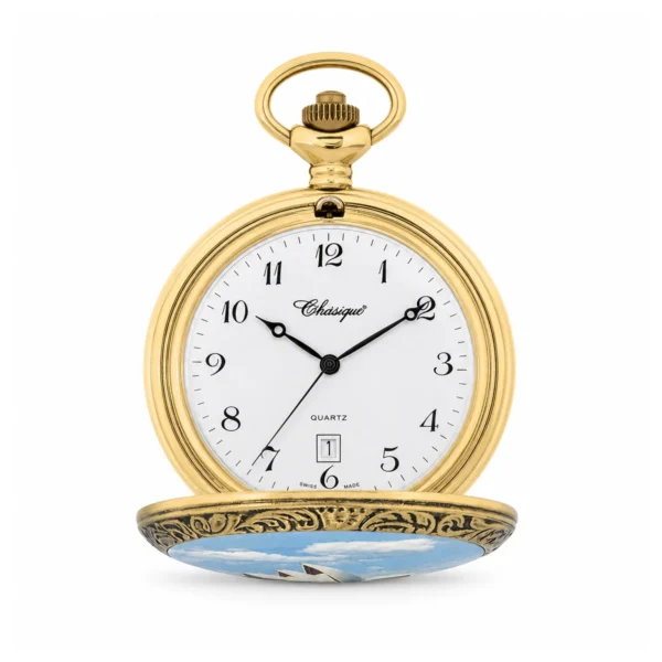 Gents 48mm Pewter Antique Gold Plated "Opera" Swiss Quartz Pocket Watch - image 2 Gents 48mm Pewter Antique Gold Plated "Opera" Swiss Quartz Pocket Watch