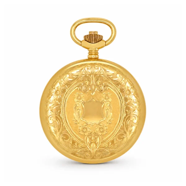 Gents 18ct Solid Gold Engraved Dual Time "Majesty" Swiss Quartz Pocket Watch - image 1 Gents 18ct Solid Gold Engraved Dual Time "Majesty" Swiss Quartz Pocket Watch