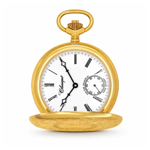 Gents 18ct Solid Gold Engraved Dual Time "Majesty" Swiss Quartz Pocket Watch - image 2 Gents 18ct Solid Gold Engraved Dual Time "Majesty" Swiss Quartz Pocket Watch