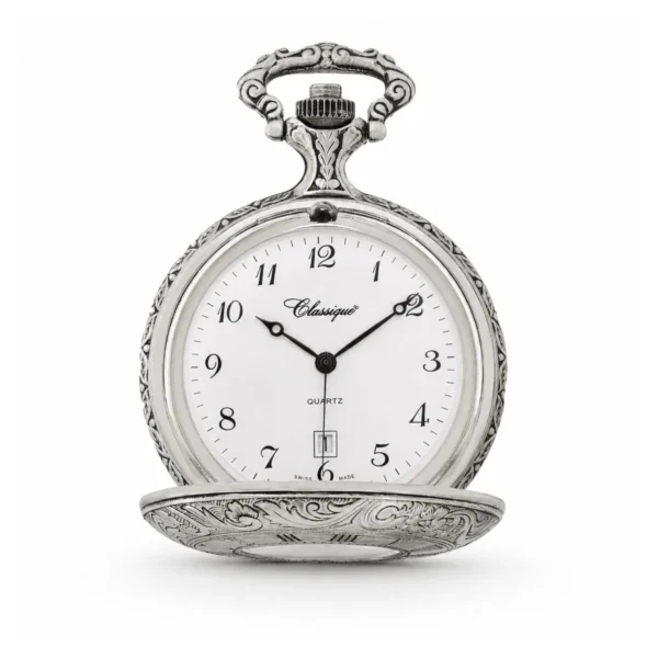 Gents 48mm Pewter Antique Rhodium Plated "Hemingway" Swiss Quartz Pocket Watch - image 2 Gents 48mm Pewter Antique Rhodium Plated "Hemingway" Swiss Quartz Pocket Watch