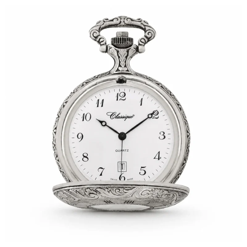 Gents 48mm Pewter Antique Rhodium Plated “Hemingway” Swiss Quartz Pocket Watch – image 2 Gents 48mm Pewter Antique Rhodium Plated "Hemingway" Swiss Quartz Pocket Watch