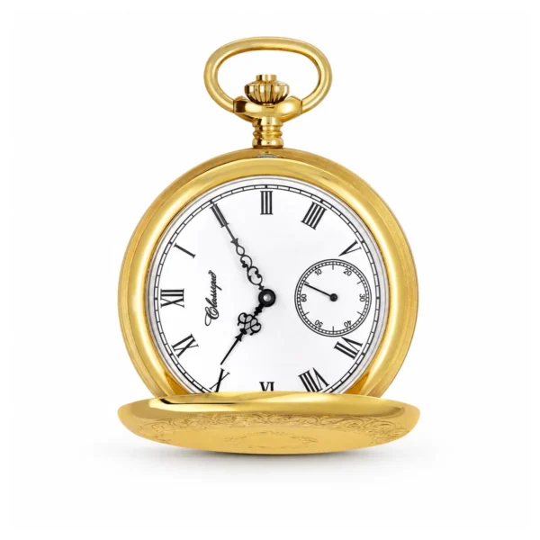 Gents 18ct Solid Gold Engraved Dual Time "Grandeur" Swiss Quartz Pocket Watch - image 2 Gents 18ct Solid Gold Engraved Dual Time "Grandeur" Swiss Quartz Pocket Watch