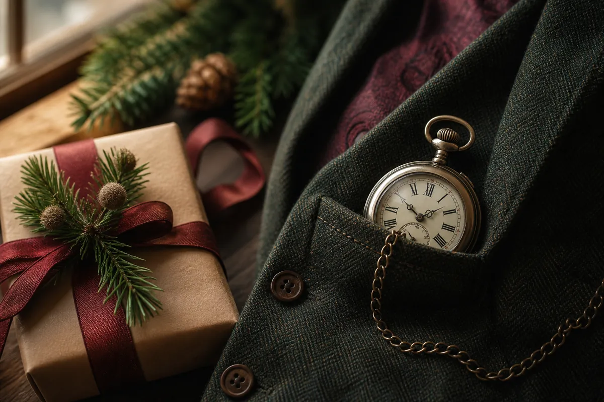 Pocket watch gift wrapped for Christmas